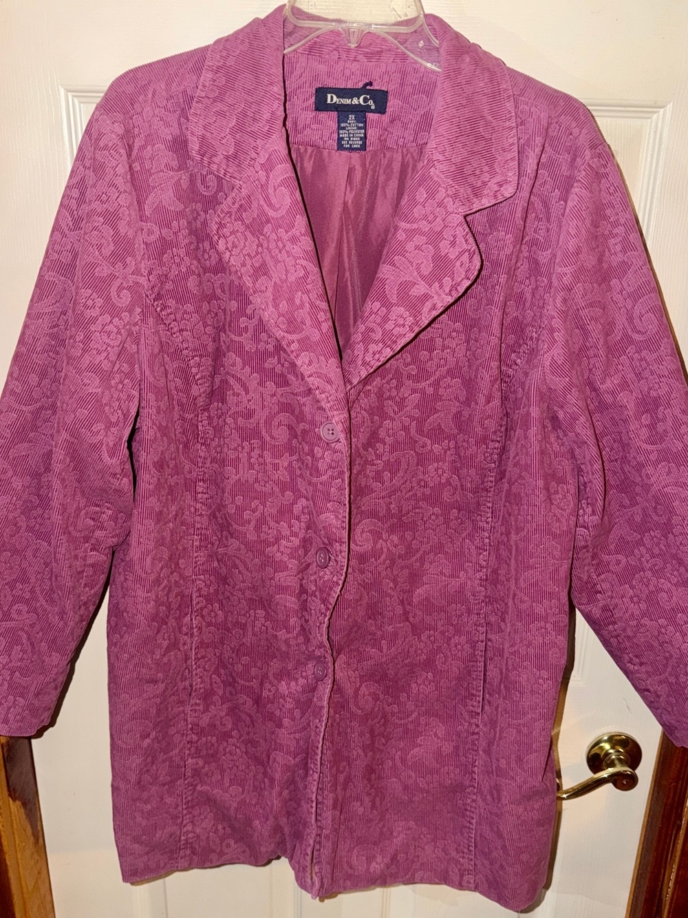 Vintage 90s Denim & Co Mauve Floral Embossed Corduroy Blazer 2X